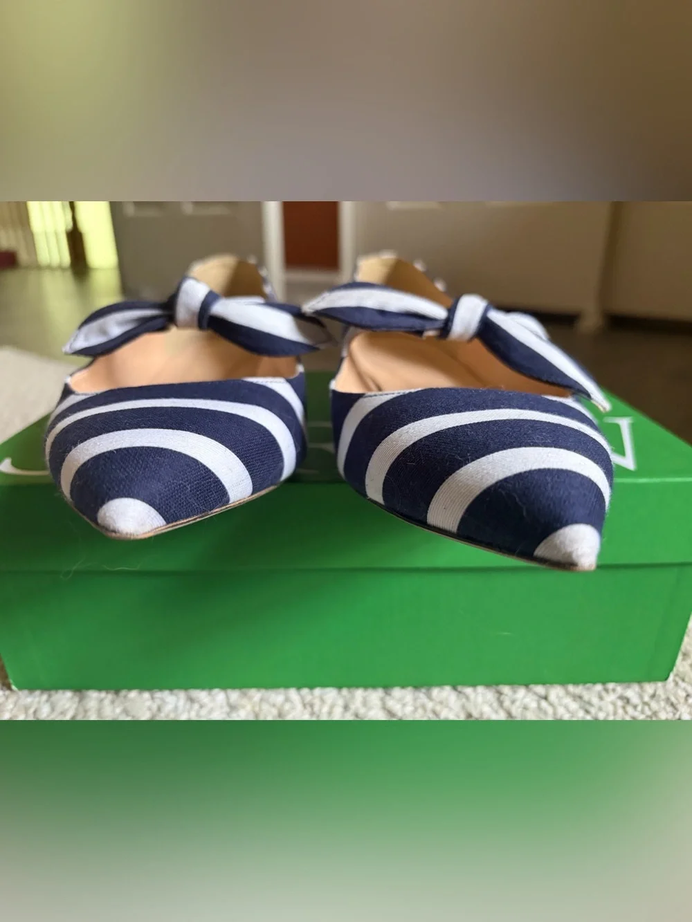 J. Crew Striped Tie Front Flats, Navy & White, Size 8.5